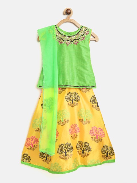 

Aarika Girls Yellow & Green Ready to Wear Lehenga & Blouse with Dupatta