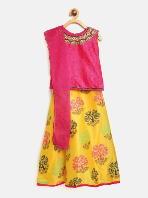 

Aarika Girls Yellow & Pink Ready to Wear Lehenga & Blouse with Dupatta
