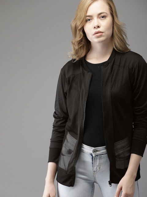 

Campus Sutra Women Black Solid Sporty Jacket