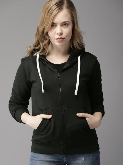 

Campus Sutra Women Black Solid Hooded Sweatshirt