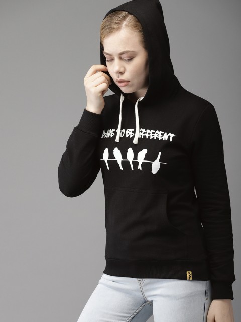 

Campus Sutra Women Black & White Printed Hooded Sweatshirt