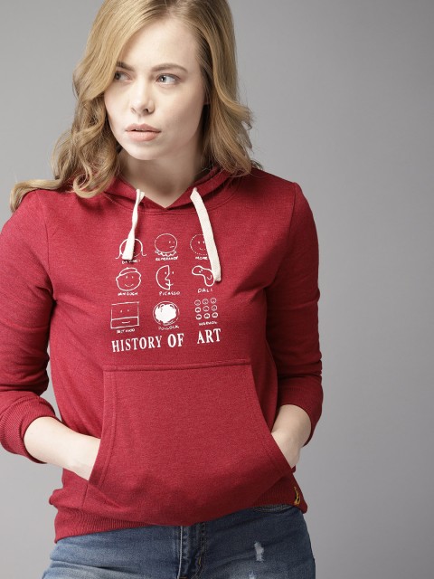 

Campus Sutra Women Maroon Printed Hooded Sweatshirt