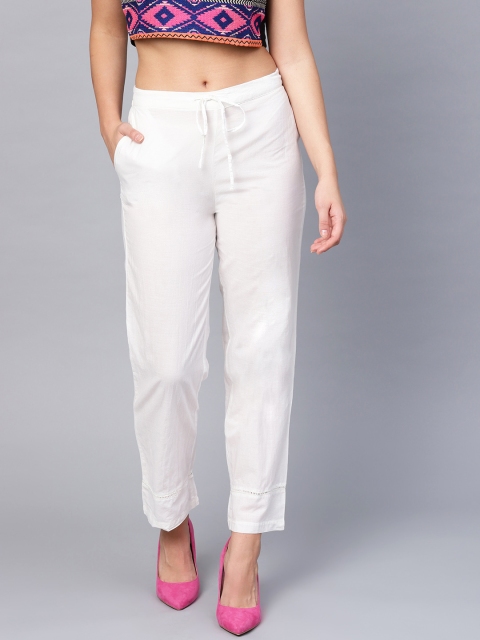 

Juniper Women White Regular Fit Solid Trousers, Off white