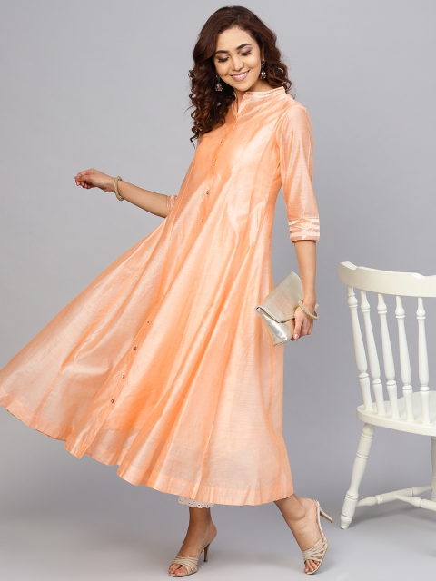 

Juniper Women Peach-Coloured Solid A-Line Kurta