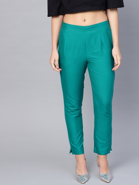

Juniper Women Green Smart Slim Fit Solid Cigarette Trousers