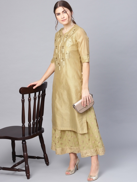 

Juniper Women Beige & Gold Printed Layered Maxi Dress