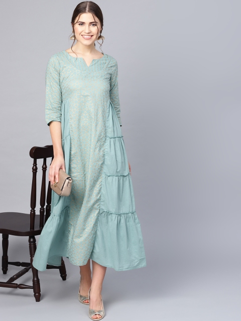 

Juniper Women Printed Green & Golden Maxi Dress