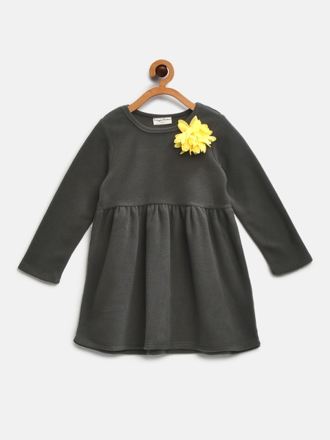 

CrayonFlakes Girls Charcoal Grey Solid Winter A-Line Dress