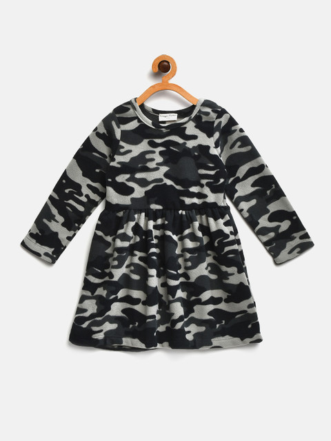 

CrayonFlakes Girls Grey & Green Camouflage Print Winter A-Line Dress