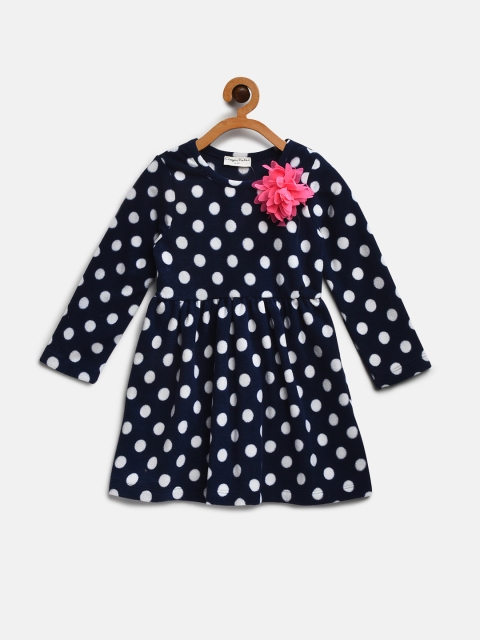 

CrayonFlakes Girls Navy & White Printed Winter A-Line Dress, Navy blue