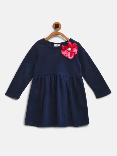 

CrayonFlakes Girls Navy Solid Winter A-Line Dress, Navy blue