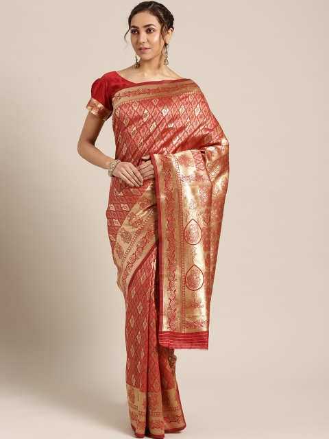 

Om Shantam Sarees Red & Golden Woven Design Kanjeevaram Saree