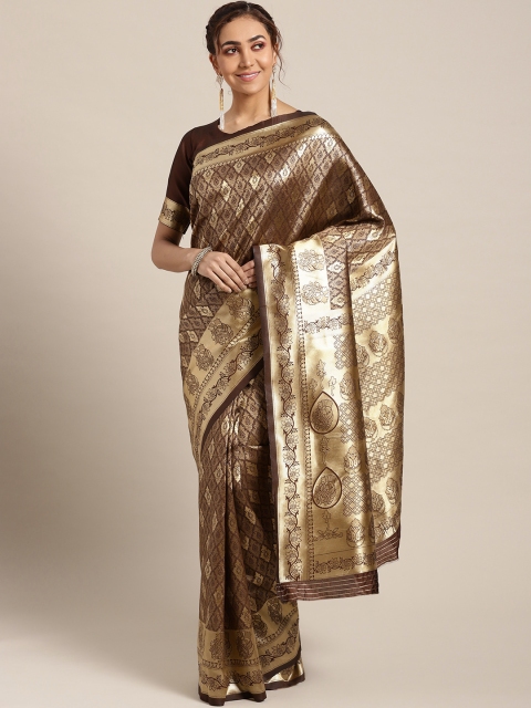 

Om Shantam Sarees Coffee Brown & Golden Woven Design Kanjeevaram Saree