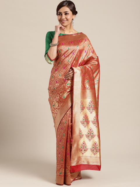 

Om Shantam Sarees Red & Golden Woven Design Kanjeevaram Saree