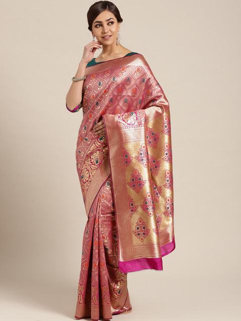 

Om Shantam Sarees Magenta & Golden Woven Design Kanjeevaram Saree