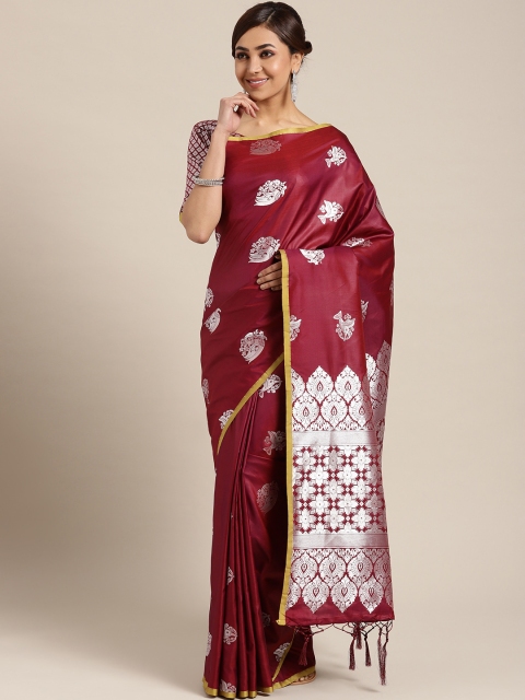 

Om Shantam Sarees Maroon & Silver Woven Design Kanjeevaram Saree