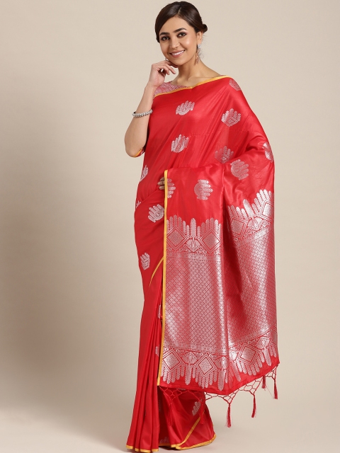 

Om Shantam Sarees Red & Silver Woven Design Kanjeevaram Saree