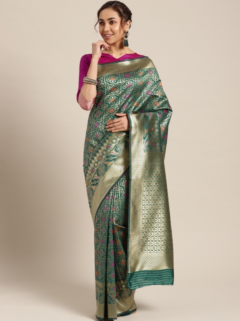 

Om Shantam Sarees Green & Golden Woven Design Kanjeevaram Saree