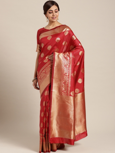 

Om Shantam Sarees Maroon & Golden Woven Design Kanjeevaram Saree