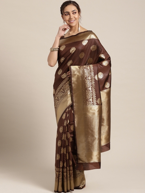 

Om Shantam Sarees Coffee Brown & Golden Woven Design Kanjeevaram Saree