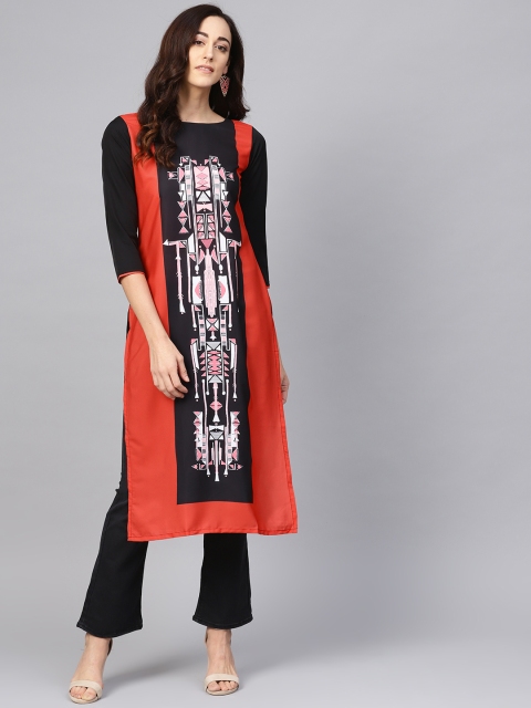 

AHIKA Women Black & Red Printed Straight Kurta