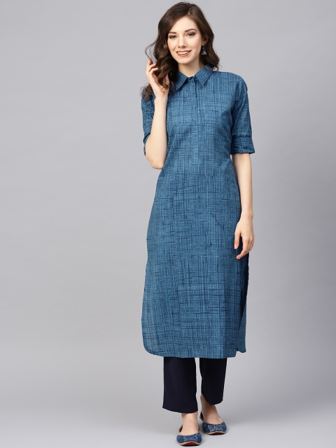 

AHIKA Women Navy Blue Printed Straight Kurta