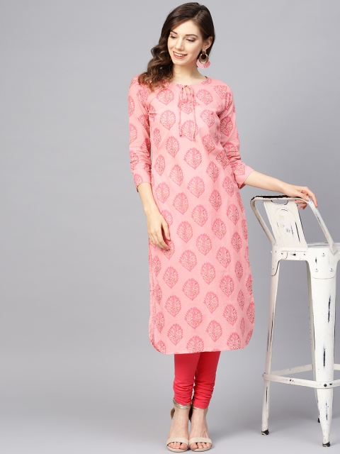 

AHIKA Women Pink Printed Straight Kurta