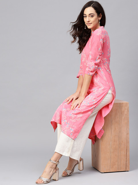 

AHIKA Women Pink & Off-White Printed Straight Kurta