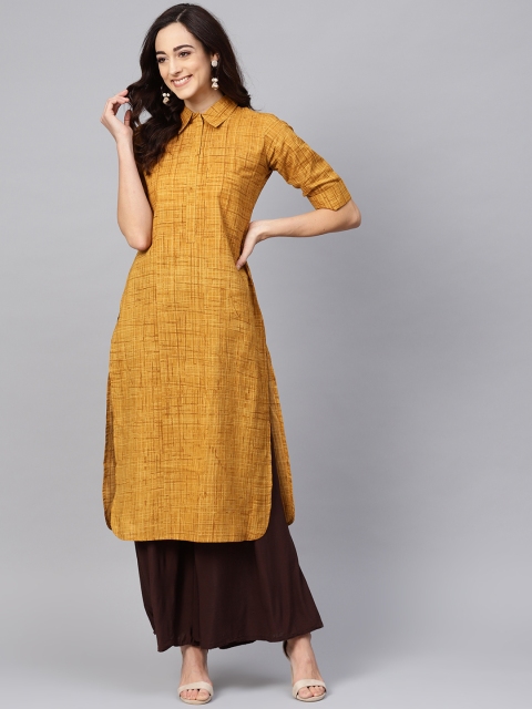 

AHIKA Women Mustard Self Checked Pathani Kurta