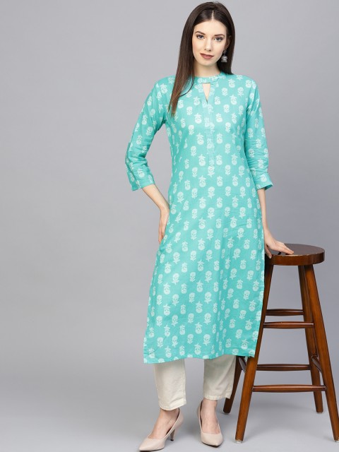 

AHIKA Women Blue & Off-White Printed Straight Kurta