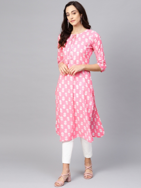 

AHIKA Women Pink & Off-White Printed Straight Kurta