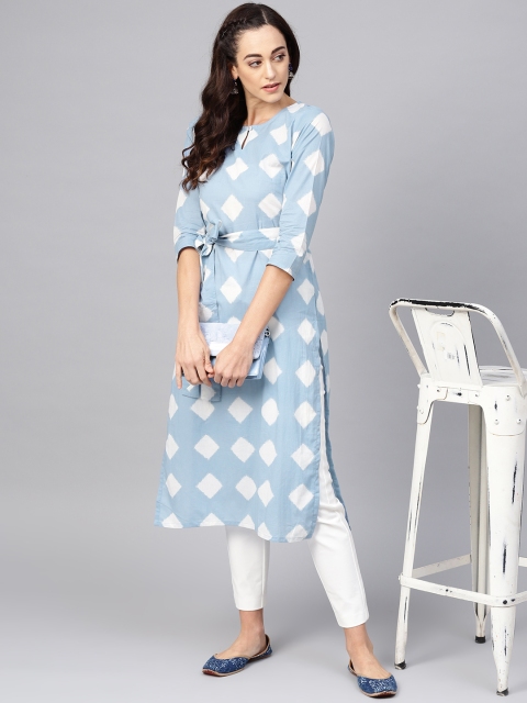 

AHIKA Women Blue & White Printed Straight Kurta