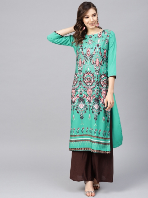 

AHIKA Women Green & Brown Printed Straight Kurta