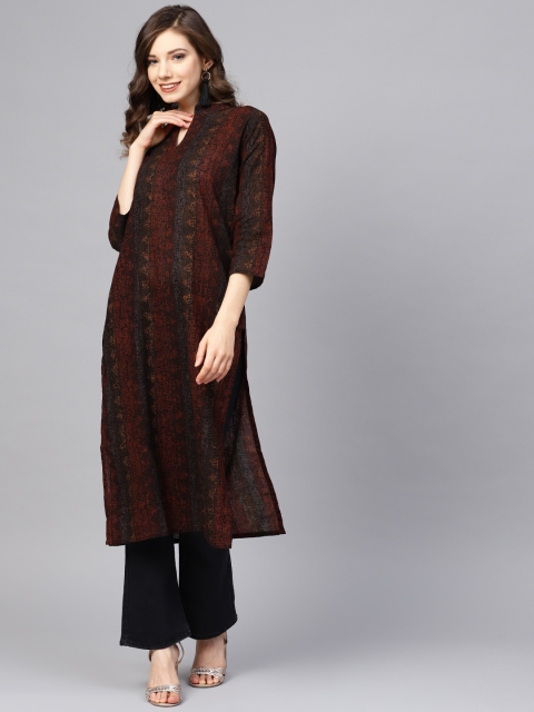 

AHIKA Women Black & Maroon Printed Straight Kurta