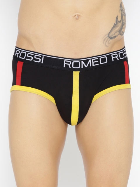 

ROMEO ROSSI Men Black & Yellow Striped Detail Briefs CLBCP-2002-BL
