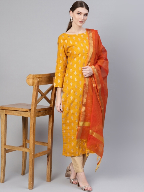 

AASI - HOUSE OF NAYO Women Mustard Yellow & Golden Printed Kurta with Trousers & Dupatta
