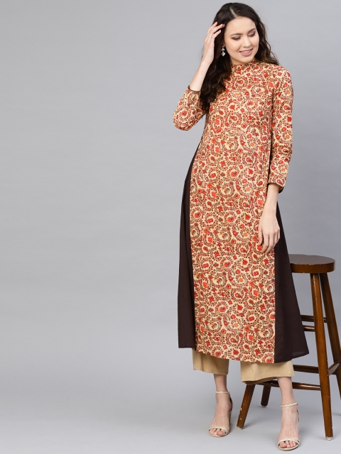 

AASI - HOUSE OF NAYO Women Beige & Pink Floral Printed A-Line Kurta