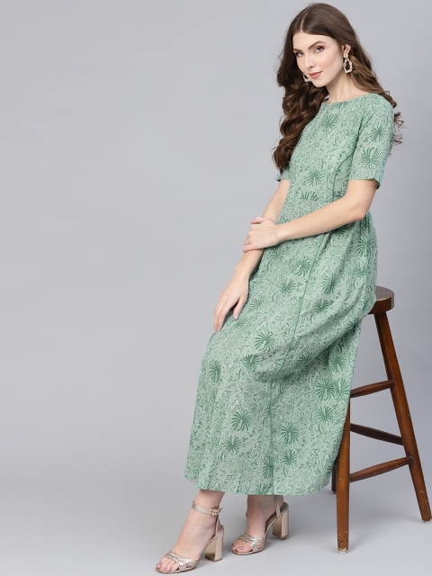 

AASI - HOUSE OF NAYO Women Green Tropical Printed Maxi Dress