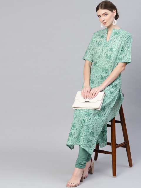 

AASI - HOUSE OF NAYO Women Green Printed Kurta with Churidar