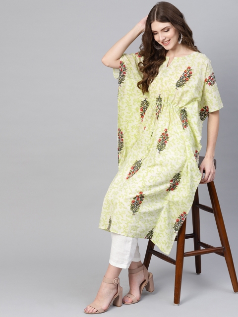 

AASI - HOUSE OF NAYO Women Green & Red Printed Kaftan Kurta