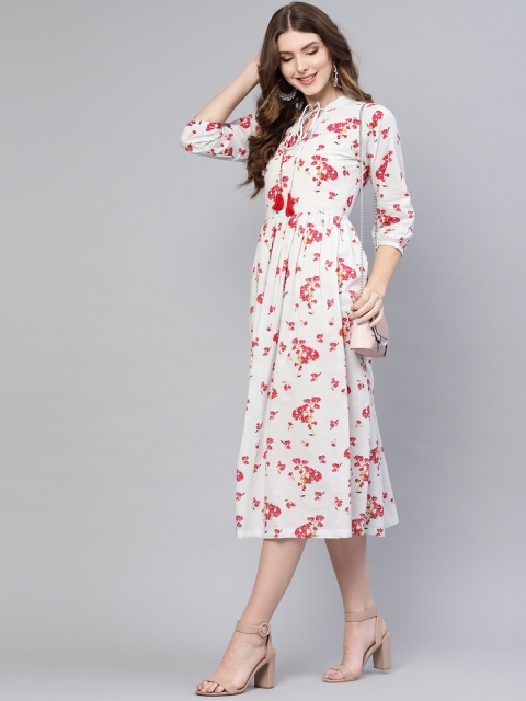 

AASI - HOUSE OF NAYO Women Blue & Red Printed A-Line Dress