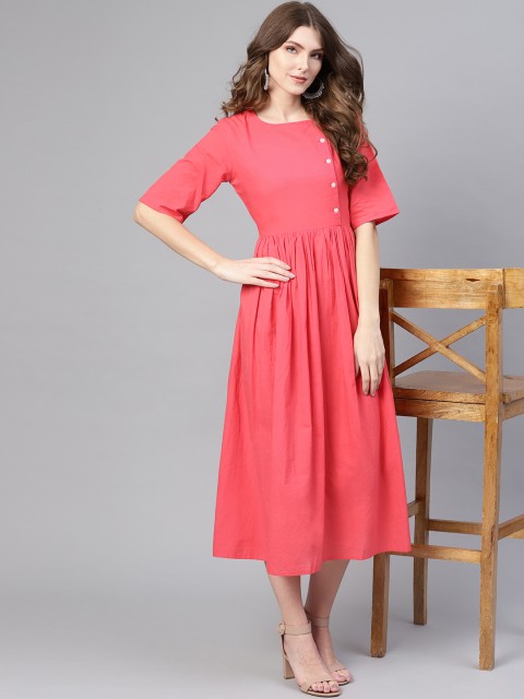 

AASI - HOUSE OF NAYO Women Pink Solid A-Line Dress