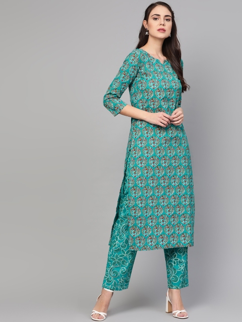 

AASI - HOUSE OF NAYO Women Green & White Khadi Print Kurta with Trousers