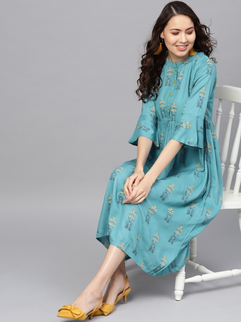 

AASI - HOUSE OF NAYO Women Blue Floral Printed A-Line Dress