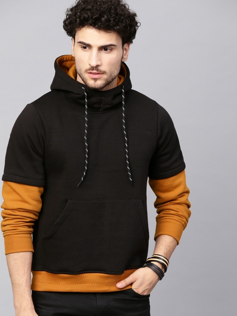 

Seven Rocks Men Black Solid Hooded Sweatshirt