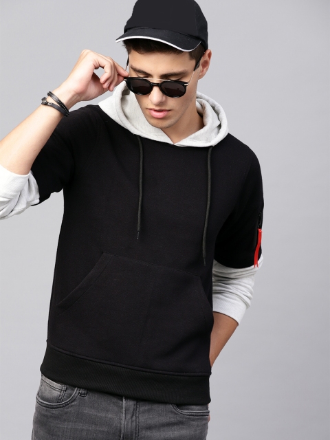 

Seven Rocks Men Black Solid Hooded Sweatshirt