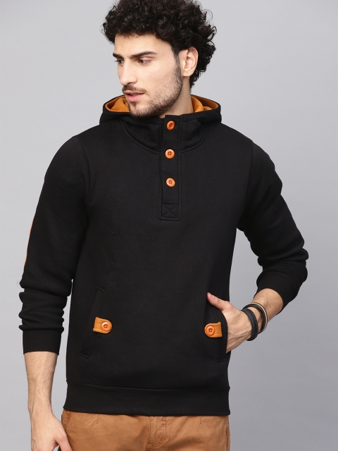 

Seven Rocks Men Black Solid Hooded Sweatshirt