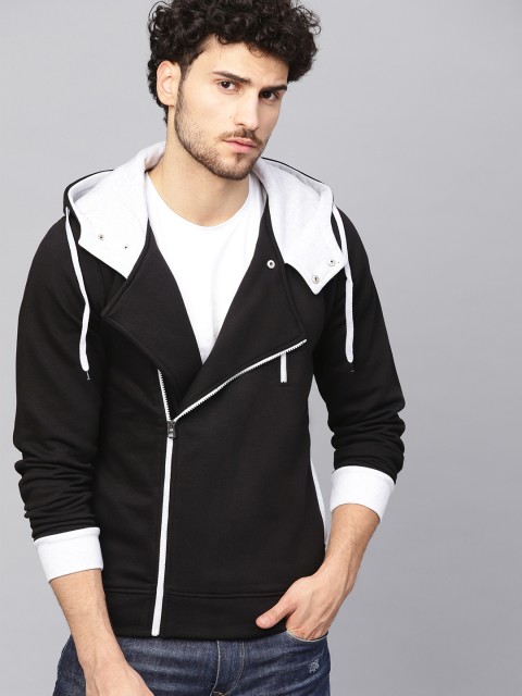 

Seven Rocks Men Black Solid Hooded Sweatshirt