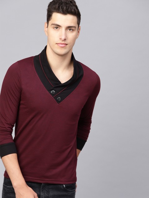 

Seven Rocks Men Maroon Solid V-Neck T-shirt