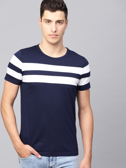 

Seven Rocks Men Navy Blue & White Solid Round Neck T-shirt